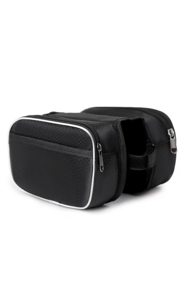 White Trim Bicycle Front Beam Bag High Capacity Waterproof with Reflective Strip Bike Frame Bag Road