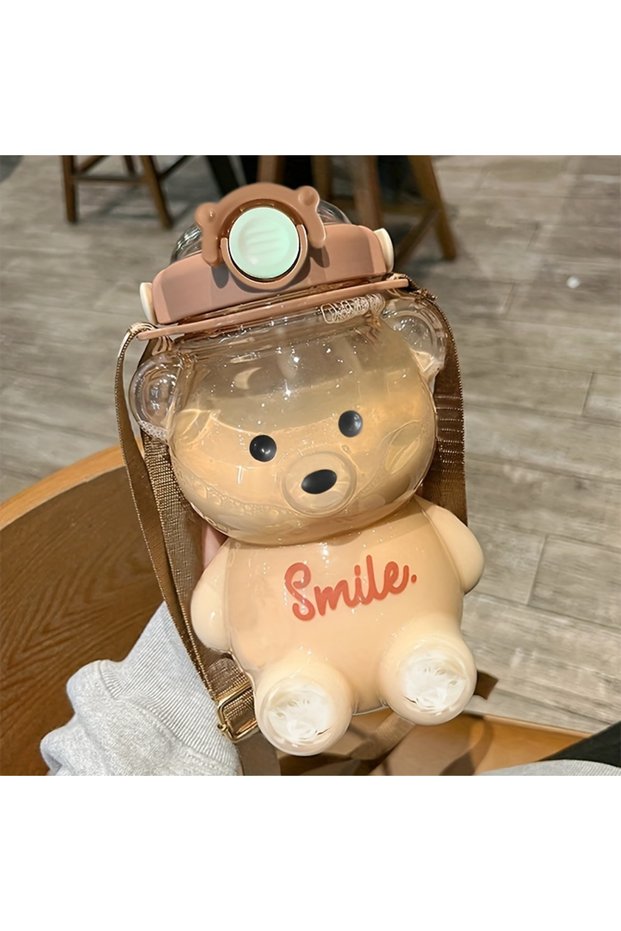 Dark Khaki Cute Bear Cup Various Modes of 1000ml/1400ml Tumbler with Straw Kawaii Water Bottle For G