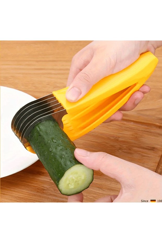 YELLOW 1pc Stainless Steel Manual Slicer - Food-Safe, Easy-to-Use, Round Blade for Bananas, Cucumber