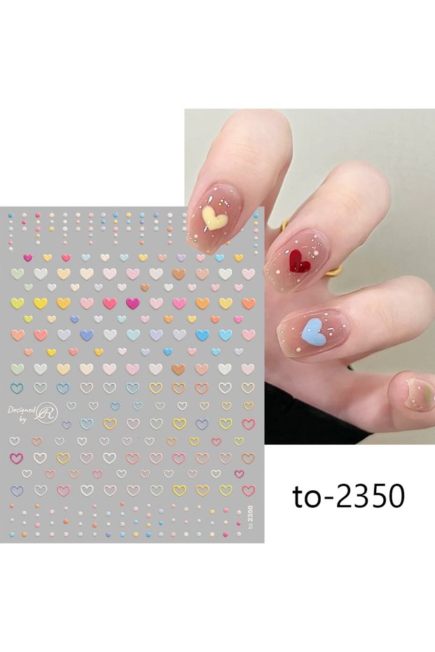 to-2350 1pc 5D Relief Colorful Stars Nail Art Stickers Lovely Candy Colors Love Heart & Stars Nail D