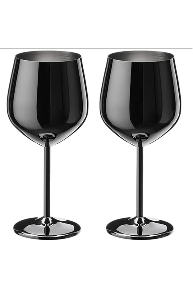 Black - 2 500ml Stainless Steel Wine Glass Goblet 304 Rose Gold Silver Gold Color, Durable Metal Cup