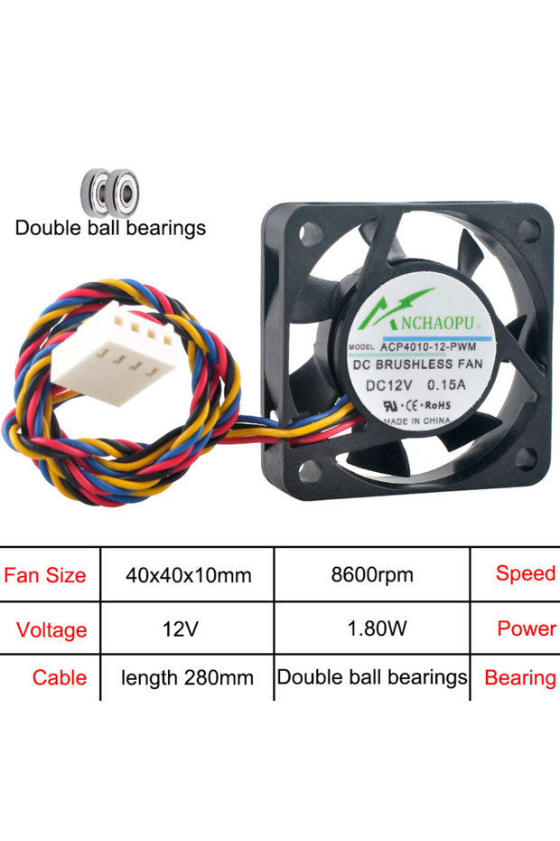 DC12V Double ball ACP4010-05PWM ACP4010-12-PWM 4cm 40mm Fan 40x40x10mm DC5V/12V 4-pin 5800/7000/8600