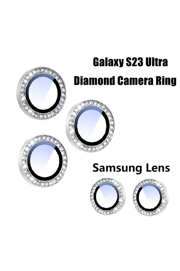 Samsung S24 Ultra Stone Silver Bling Diamond Glass Camera Lens Protector Case S25 S23 S22 FE Plus Ul