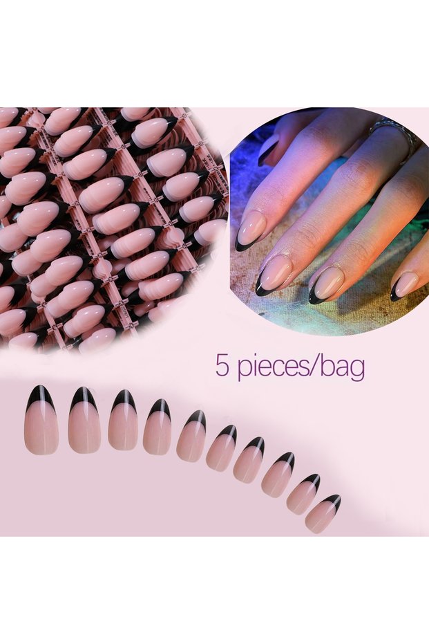 black 120PCS Press White French Edge Almond False Nails Reusable Acrylic False Nails Whitening Nail