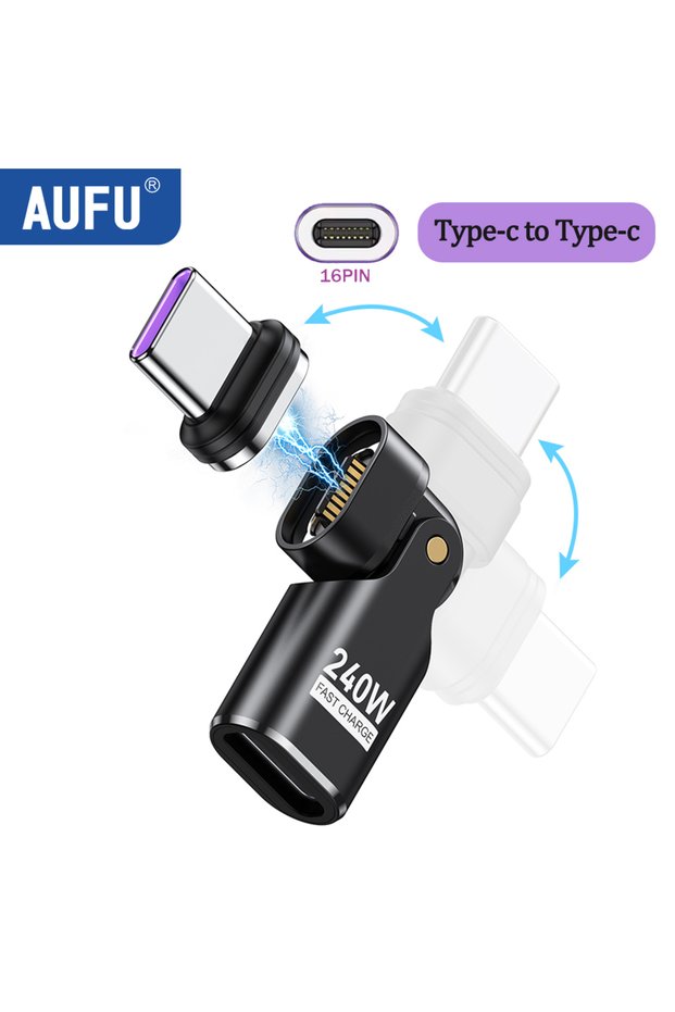 16pin Adapter type-c AUFU 240W Type C Adapter 16Pin USB-C to Type-C Fast Charging Cable Magnetic USB