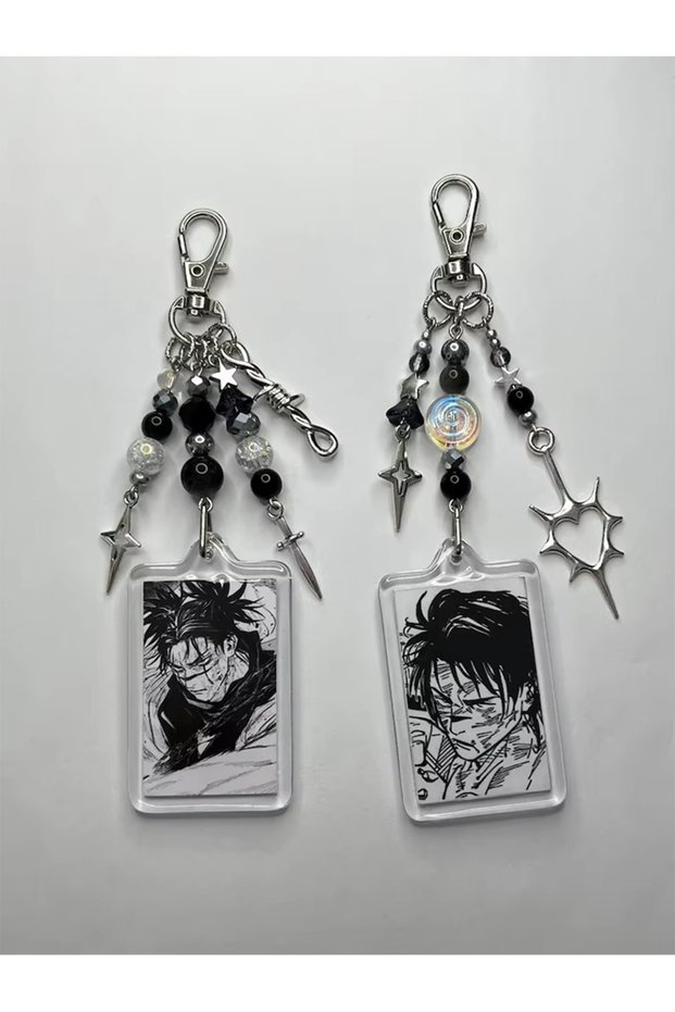 white-black Anime Choso Keychains Y2K Cross Star Beaded Keyring Bag Pendant Key Chain Phone Chain Ac