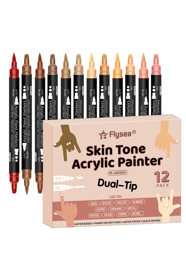 12 Colors 12 Colors Skin Tone Markers,Dual Tip Acrylic Paint Markers,Dot Tip & Brush Tip,for Versati