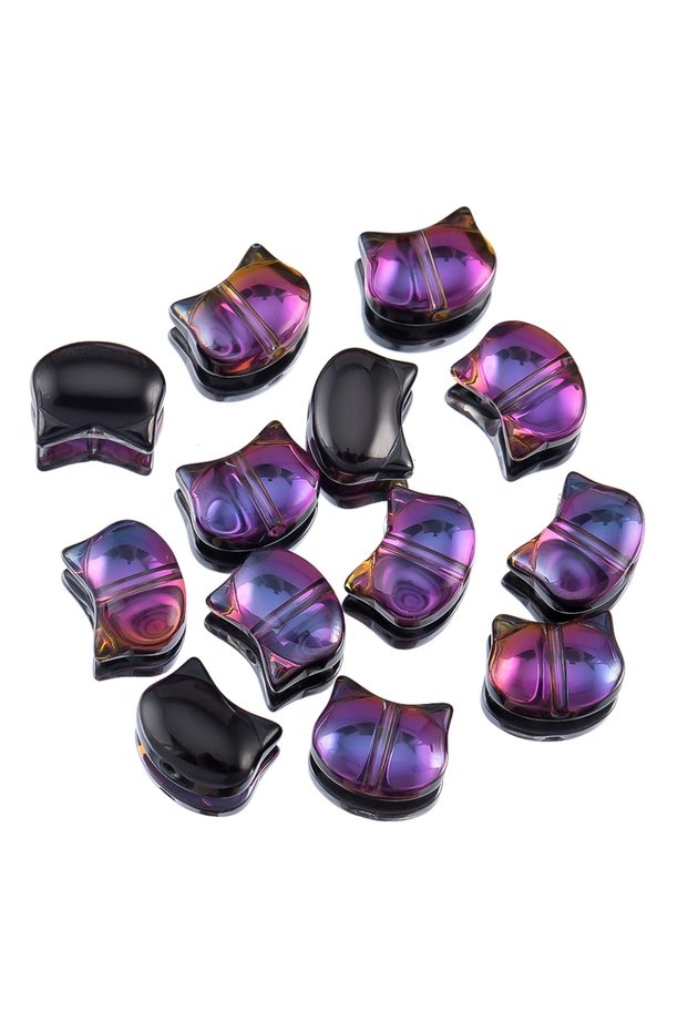 50pcs Dark purple 50pcs Colorful Cat Head Glass Spacer Beads for DIY Bracelet Necklace Mobile Phone
