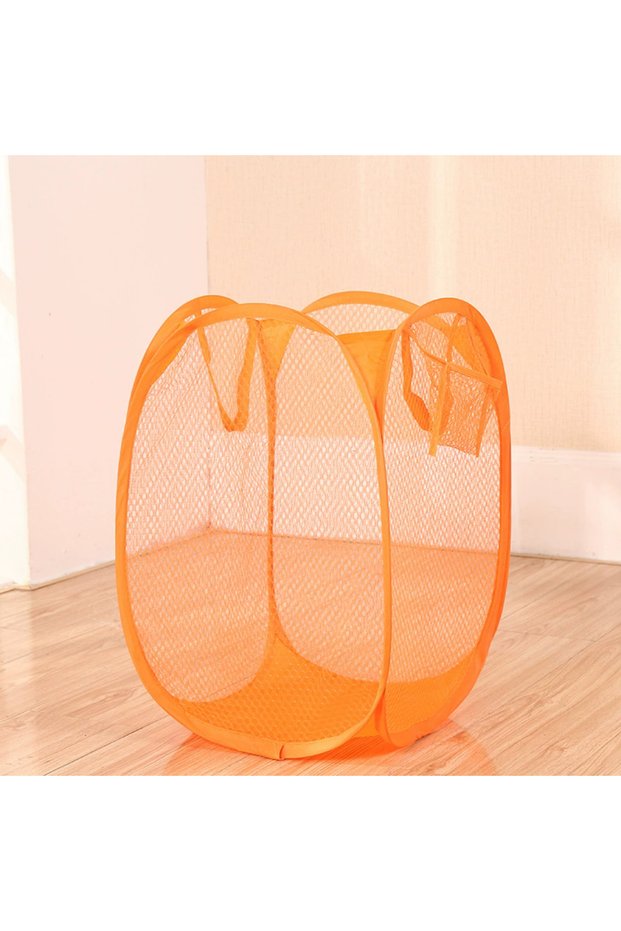 Orange Foldable Color Mesh Clothes Dirty Clothes Basket Household Mesh Dirty Clothes Basket Storage