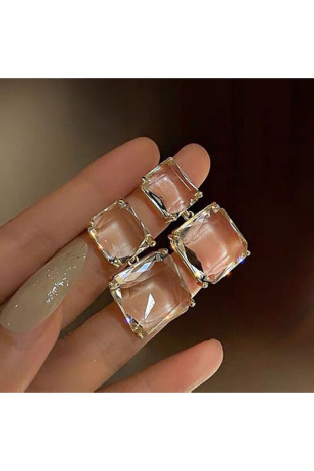 Z3038-1 Transparent Square Glass Crystal Pendant Hanging Earring for Women Bohemia Trendy Geometric