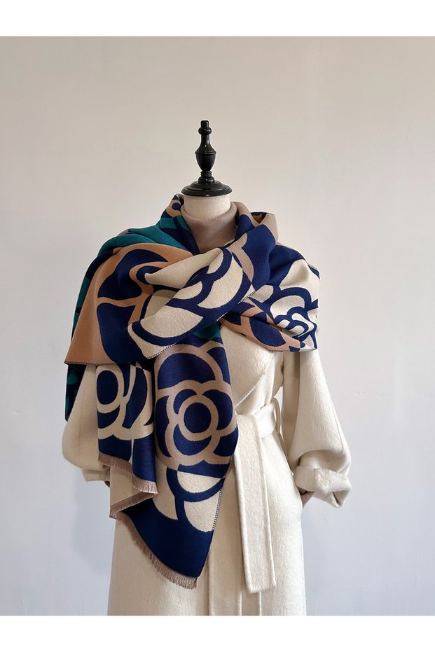 DEEP BLUE Cashmere Scarf for Women Thick Warm Winter Blanket Brand Female Luxury Quality Shawl Wrap