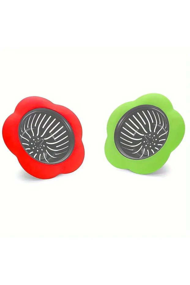Red-Green 2PCS Silicone Kitchen Sink Strainer Anti-Clog Drain Filter Net Stopper for 4.5 Inch Diamet