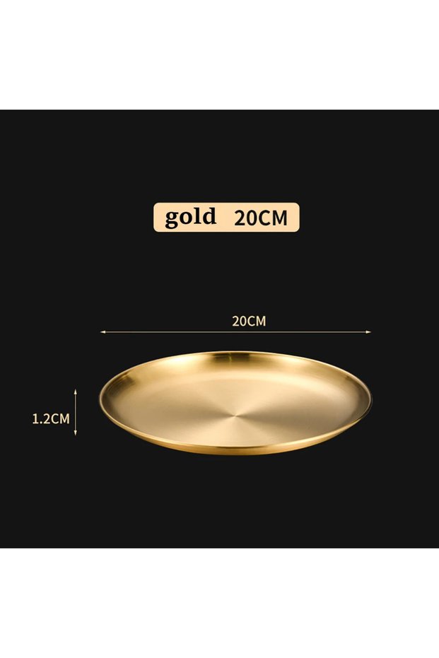 1Pcs Gold 20CM 1Pcs Gold Stainless Steels Metal Round Plate Rust-Proof Shallow Tray Plate Camping Pl