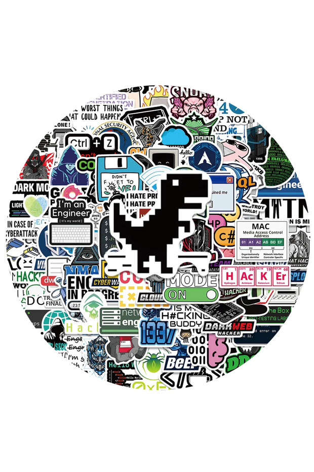 Multicolor 100Pcs Funny Network Hacker Programming Stickers Fun Cartoon IT Engineer Computer Sticker
