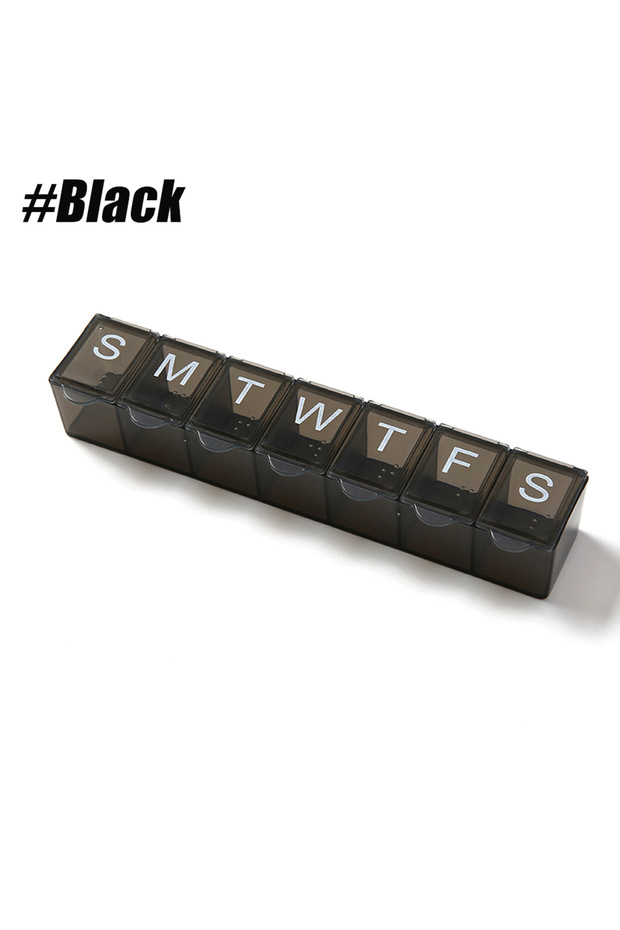 black 1pcs Weekly Pill Organizer,7 Day Daily Pill Box Case Easy to Open,Silkscreen Printed Medicine