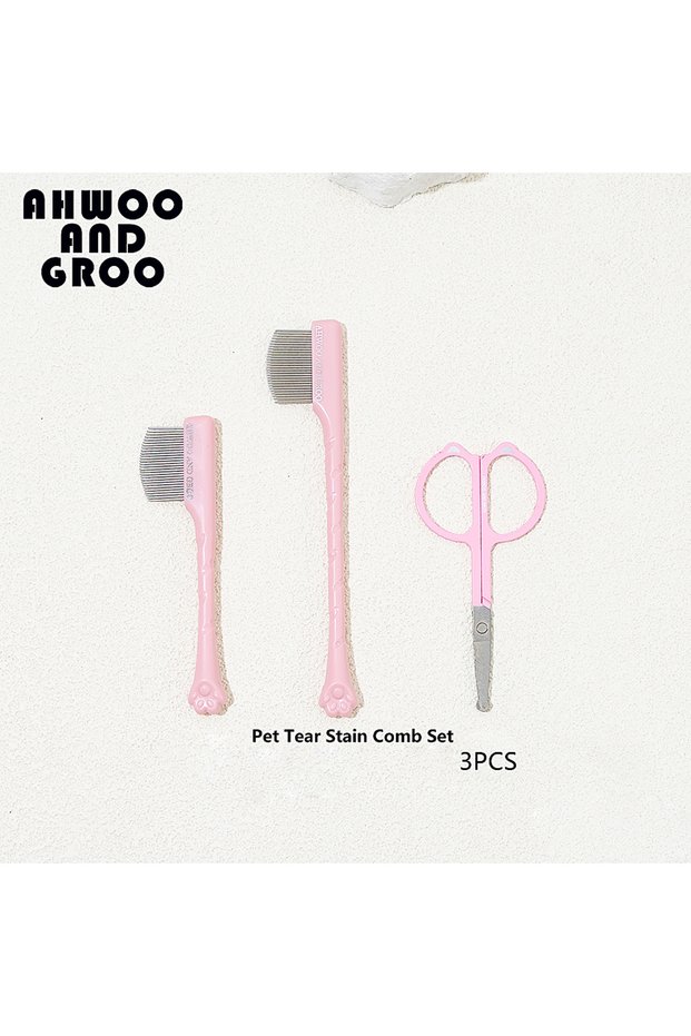 pink-3set Pet Facial Cleaning Comb Set Removes Tear Stains Eye-poop Cat Paw Comb Dog Hair Repair Sci