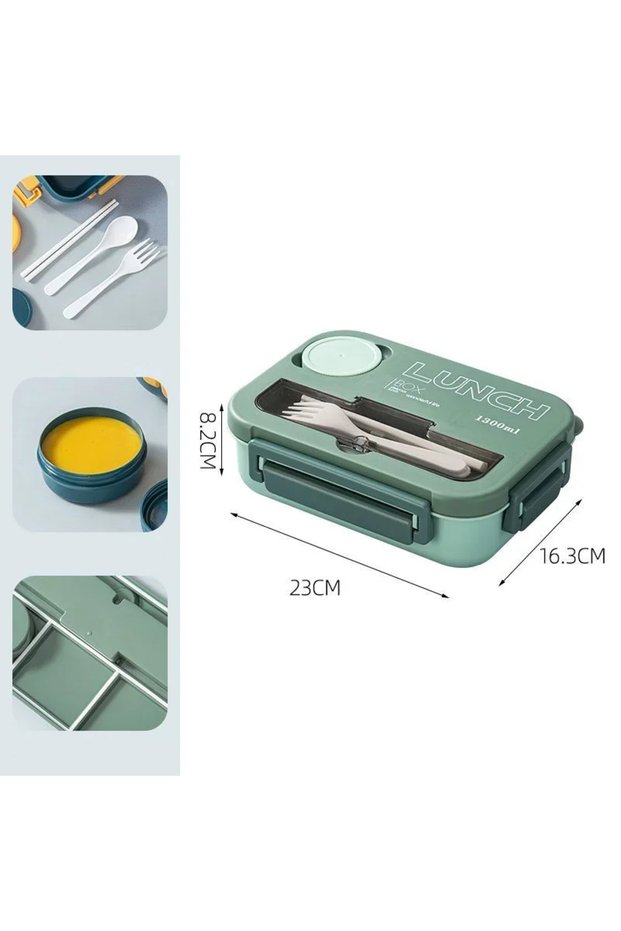 green Compartment 1300ML Portable Lunch Box Kids Students Office Bento Box With Fork and Spoon Micro