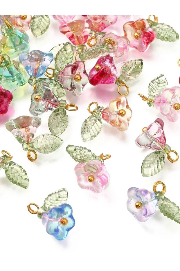 30 PCS 30Pcs 6 Colors Pendants beads Flower with Golden Findings Charms for Women Necklace Bracelet