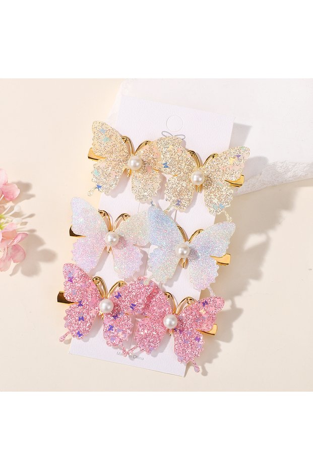 FJ4346-6F 6Pcs Colorful Butterfly Hairpins Girl Hair Clips Barrettes Women Sweet Hair Ornament Rainb