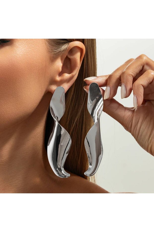 Silver Color KunJoe Punk Style Glossy Metal Geometric Pendent Earrings Women Exaggerated Gold Color