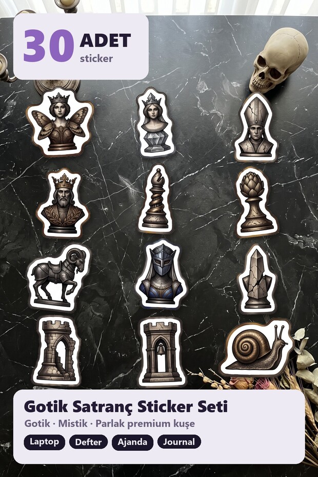 30-Piece Gothic Chess Sticker Set - for Laptop, Notebook, Agenda