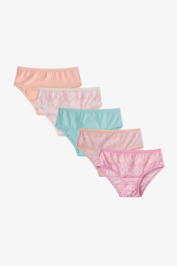 Girl's Princess Print Floral Cotton 5-Piece Slip Panties