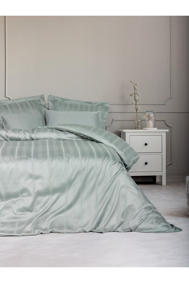 Smart Bamboo Satin Double Duvet Cover Set Stripe Mint