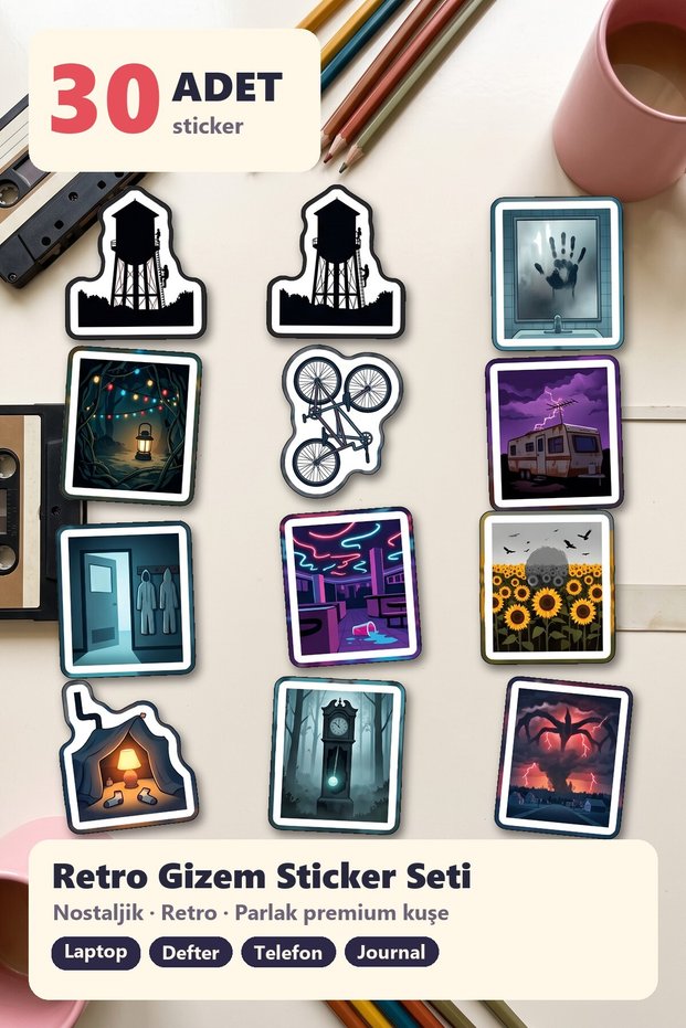 Stranger Things Themed Sticker Set 30 Pieces - Neon Nostalgic Laptop Notebook Phone Journal