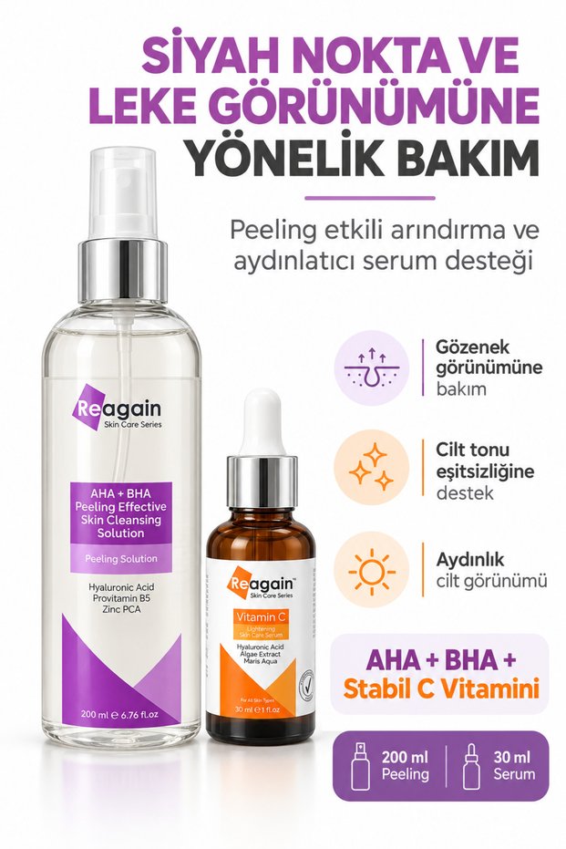 Anti-Blemish and Anti-Pore Skin Renewal Set - Aha+Bha Peeling & Vitamin C Serum 200Ml,30Ml