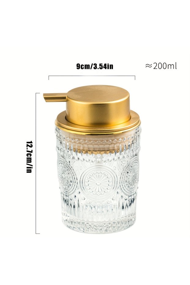 clear 1pc Embossed Glass Foam Soap Dispenser With Rustic Golden Pump Refillable Foam Hand Soap Conta