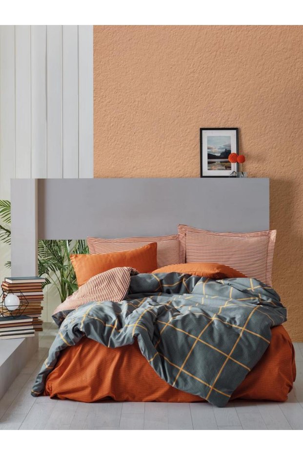 Modern Double Duvet Cover Set Stark Cinnamon
