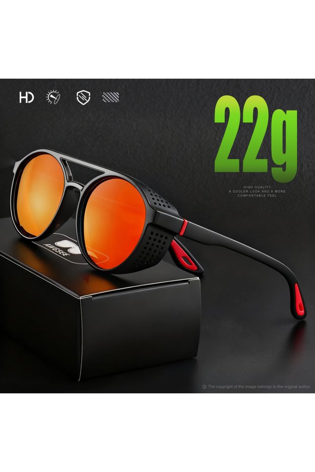 Round C5 Red Steampunk Sunglasses Polarized Sports sun glasses for Men Women; Round Running Glasses