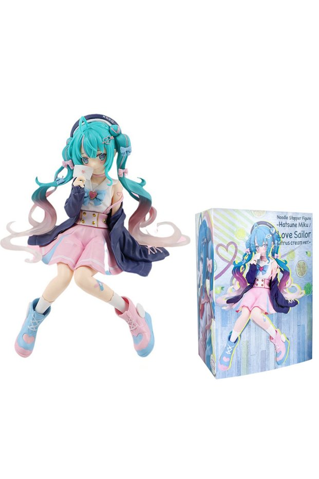 Bandai With box Anime Hatsune Miku Anime figure Pink dress Sitting posture PVC model action toys Che