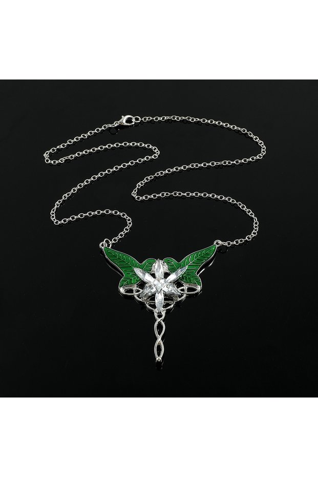 Antique Silver Plated Arwen Evenstar-Long Elven Leaf Pendant Necklace for Men and Women, Movies Jewe
