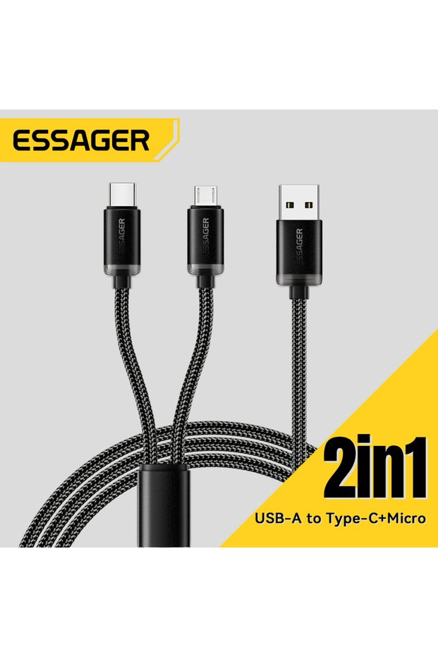 1.2m 2 in 1 USB Type C Cable Micro USB Cable 2.4A Fast Charger Charging Cord For Re