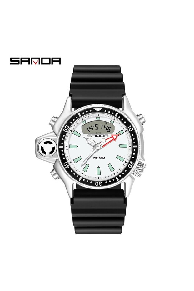 No 3008 White SANDA Sport Men Quartz Digital Watch Creative Diving Watches Men Waterproof Alarm Watc