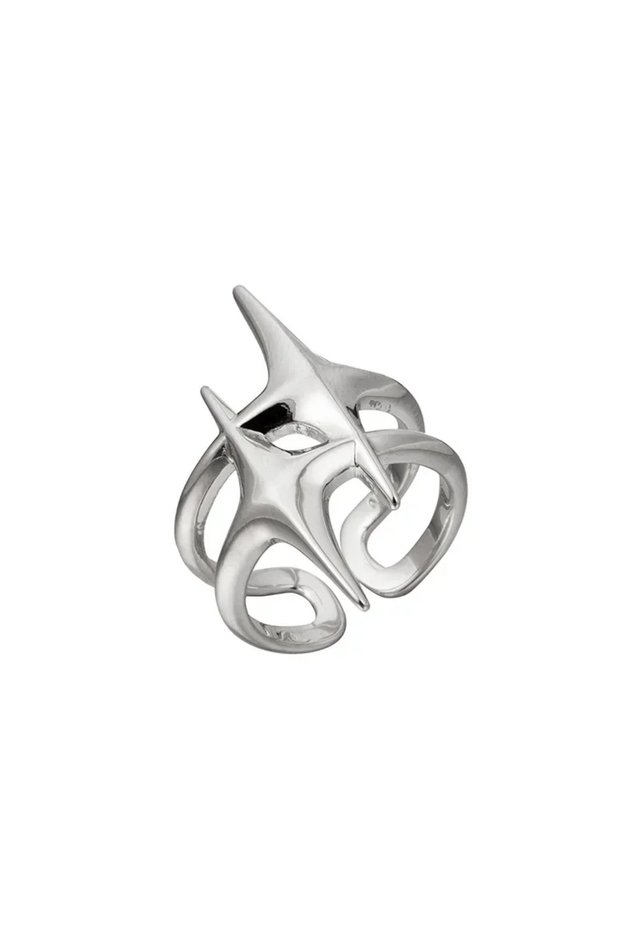 silver Y2K Hip Hop Silver Color Copper Stars Open Rings for Women Men Fashion Adjustable Couple Ring