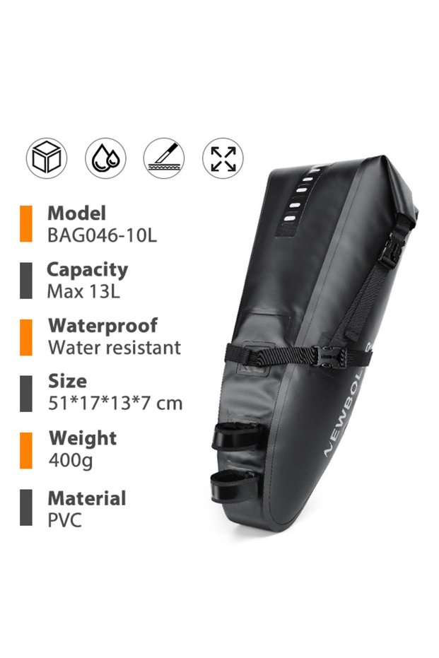 046 NEWBOLER Bike Bag Waterproof 10L Large Capacity Bicycle Saddle Bag Cycling Foldable Tail Rear Ba