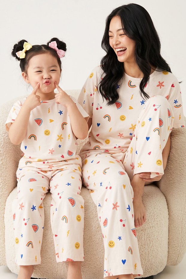Patterned Cotton Knitted Pajama Set