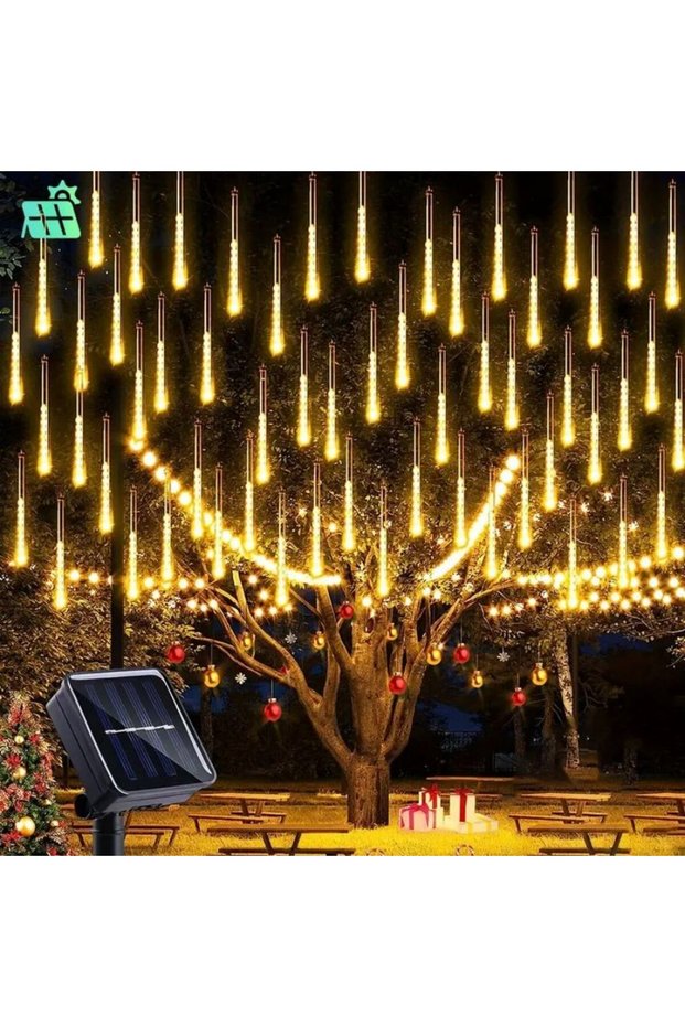 Warm White 1pc Solar 30cm Meteor Rain String Lights Meteor Shower 8 Tubes 192LEDs,Waterproof Falling