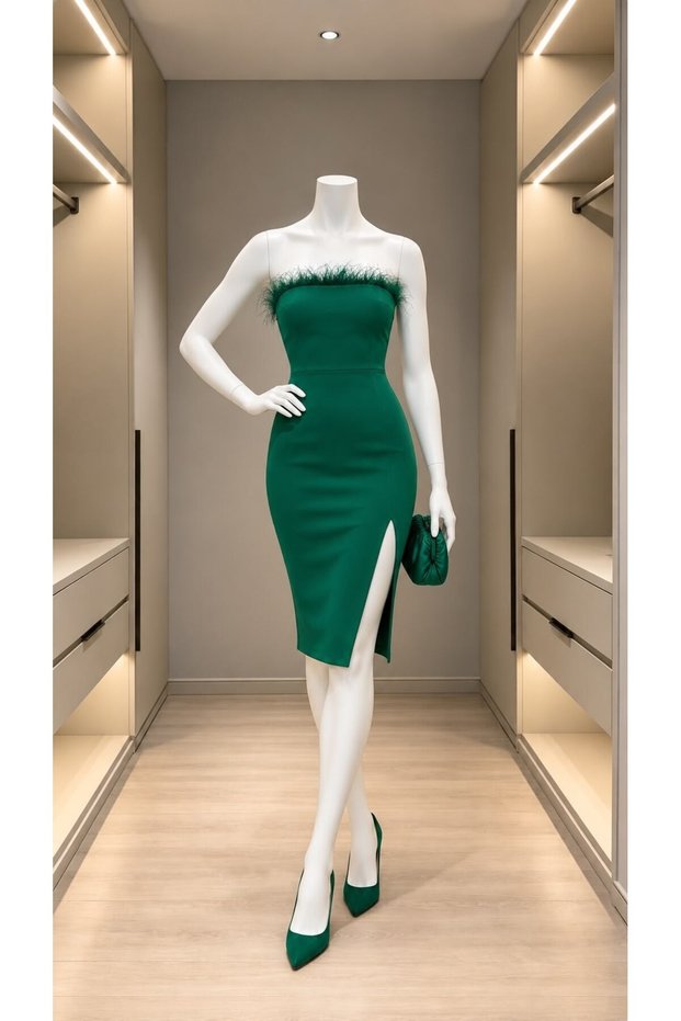 Darell Otriş Detail Dress 582408 Green