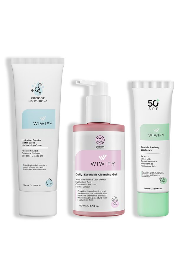 Daily Skin Care Set, Moisturizer + Cleansing Gel, Sunscreen | Baobab Oil, Niacinamide