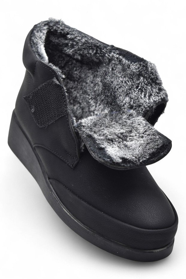 200Zmrt Orthopedic Black Mother Boots with Fur Inside the Sole Women's Velcro Boots Shoes