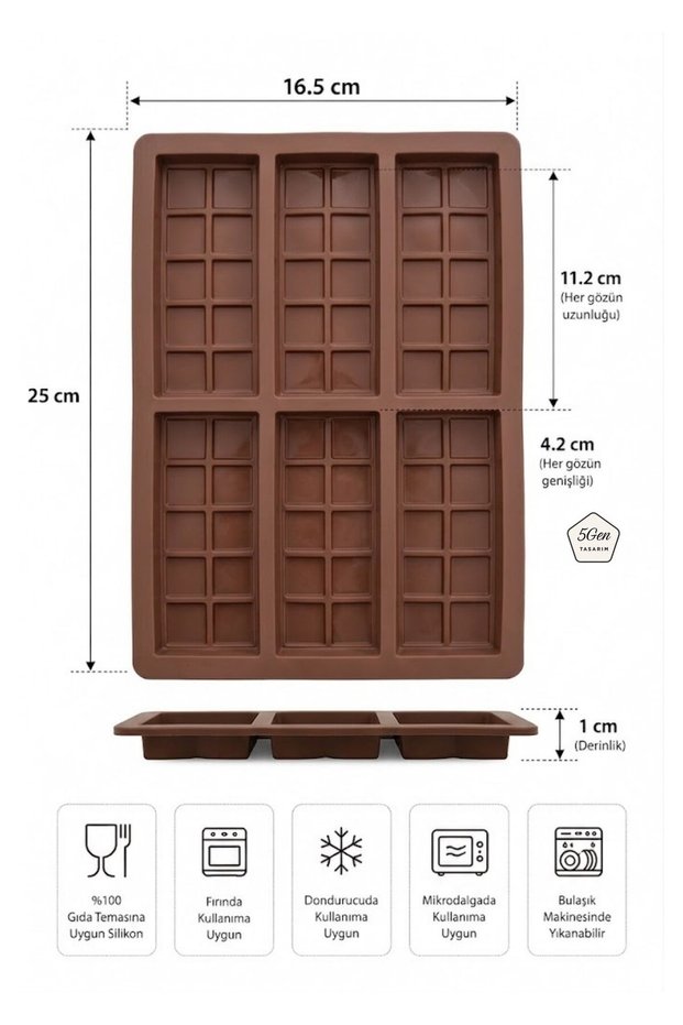 Multi-Purpose 6-Piece Square Patterned Silicone Chocolate, Ice, Cake, and Jelly Mold - Fireproof Non-Stick Oven Compatible