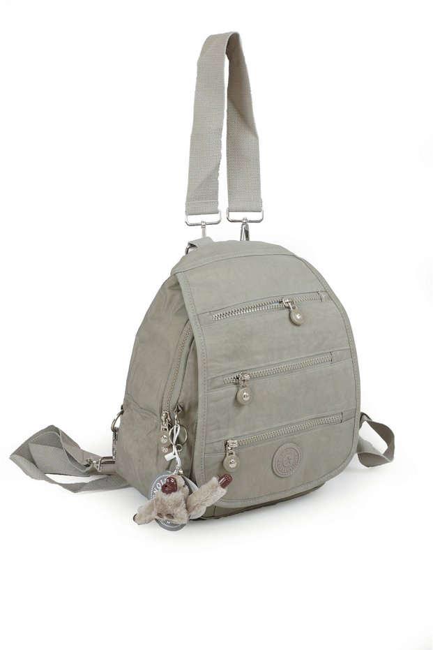 Small Size Crinkle/Klinkir Waterproof Multi-Compartment Long Strap Daily Hand Shoulder and Backpack Bag Beige 13-5A