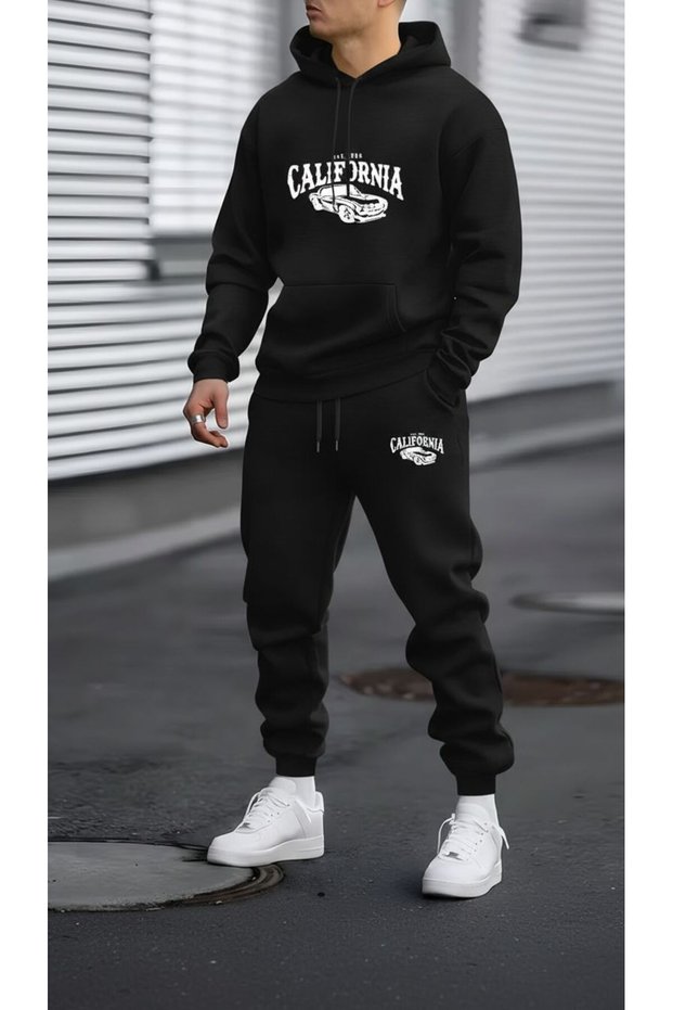 California Printed Men's 2-Piece Tracksuit Set | Oversized Casual Style Street & Sports Combination