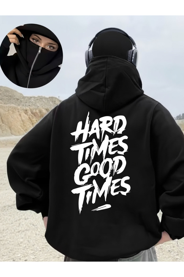 Unisex Kar Masked Ninja Fleece Sweatshirt Cardigan – 3 Thread Thick Fabric, Zippered O Oversized Model