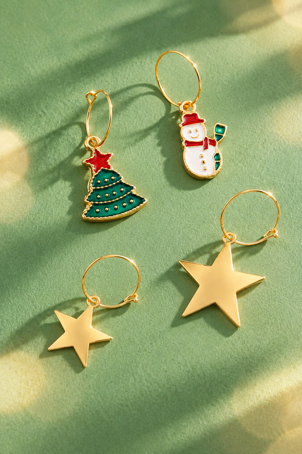 Christmas Star Charm Dangle Multi-Purpose Hoop Earrings Set 4-Pack