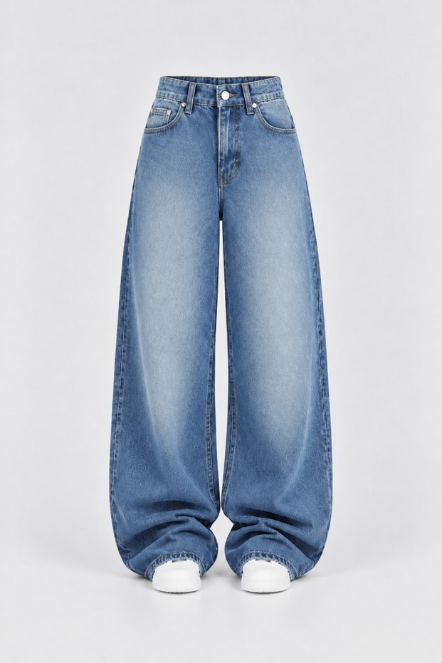 Women's High Waist Washed Wide Leg Jean Trousers