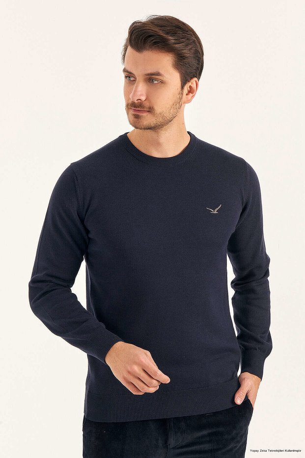 Oland Navy Blue 100% Cotton Crew Neck Sweater